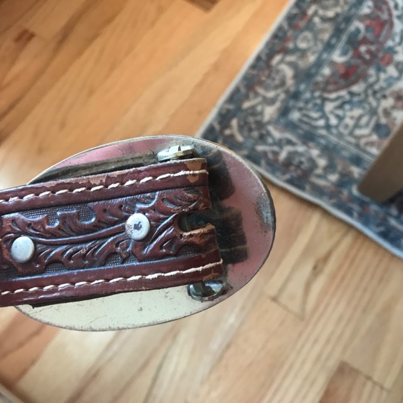 WESTERN LEATHER BELT GERMAN SILVER BUCKLE - Picture 6 of 10